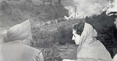 Indira Gandhi visits a military zone in Punjab during the Bangladesh war in 1971.