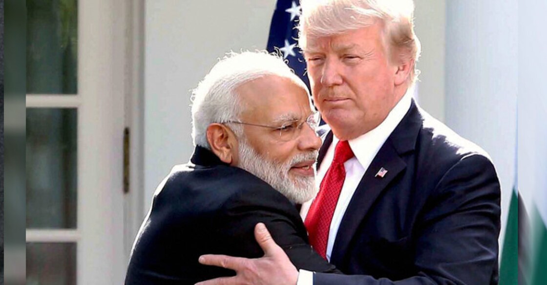 Modi PM Modi hugs US president Donald Trump outside White House on June 26, 2017. Photo: PTI