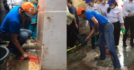 Kannanthanam cleans tobacco stained walls with bare hands | Video