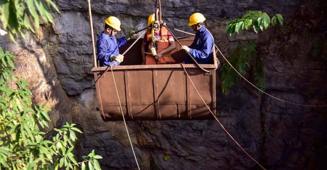 Navy personnel conduct a rescue task at the site of a coal mine collapse. PTI