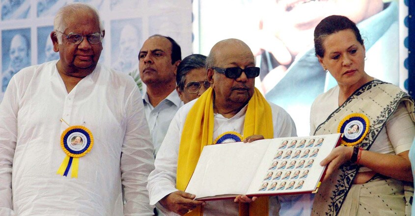 Chatterjee with Karunanidhi and Sonia Gandhi Chatterjee with Karunanidhi and Sonia Gandhi