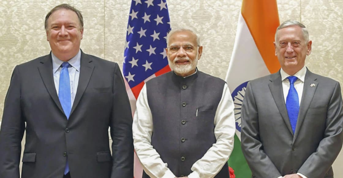 Michael R Pompeo, Narendra Modi, James Mattis Michael R Pompeo, Narendra Modi, James Mattis