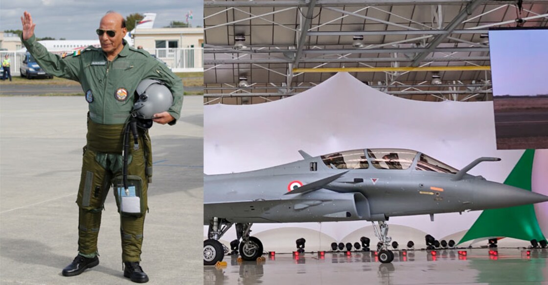 Rajnath Singh flies in Rafale fighter as France hands over first jet