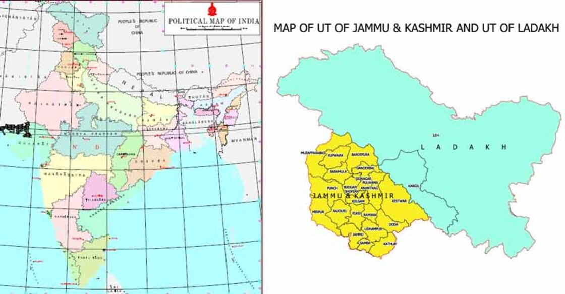 PoK areas feature in new map of India showing 2 new UTs
