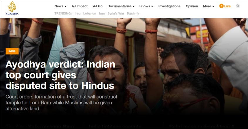 'Indian top court gives the holy site to Hindus': How international media covered Ayodhya verdict 'Indian top court gives the holy site to Hindus': How international media covered Ayodhya verdict