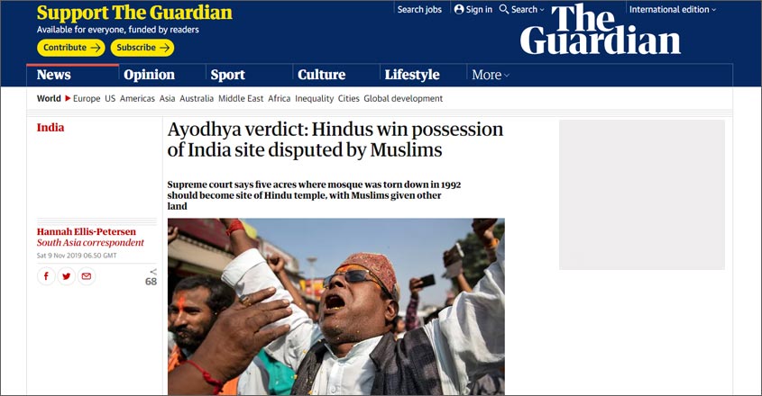 'Indian top court gives the holy site to Hindus': How international media covered Ayodhya verdict 'Indian top court gives the holy site to Hindus': How international media covered Ayodhya verdict