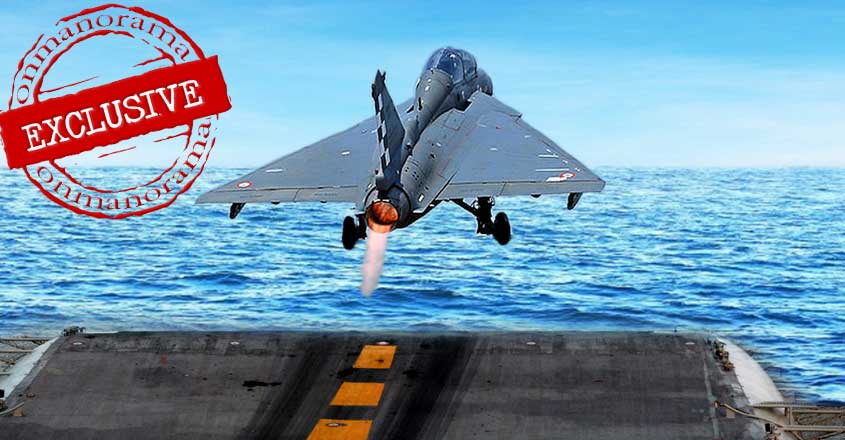 Naval LCA at striking distance for deck operations from INS Vikramaditya