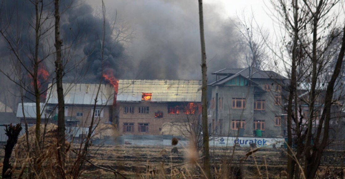Pulwama: A house destroyed during a gunfight that erupted between security forces and militants in Jammu and Kashmir's Pulwama district on Feb 18, 2019. A Pakistani JeM terrorist who plotted the suicide bombing on a CRPF convoy and an Indian Army Major were among seven people killed. (Photo: IANS) Pulwama: A house destroyed during a gunfight that erupted between security forces and militants in Jammu and Kashmir's Pulwama district on Feb 18, 2019. A Pakistani JeM terrorist who plotted the suicide bombing on a CRPF convoy and an Indian Army Major were among seven people killed. (Photo: IANS)
