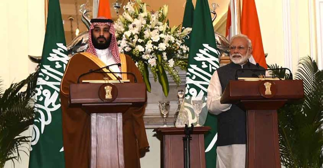New Delhi: Prime Minister Narendra Modi and Saudi Crown Prince Mohammad Bin Salman during the joint press meet at Hyderabad House in New Delhi on Feb 20, 2019. (Photo: IANS/PIB)