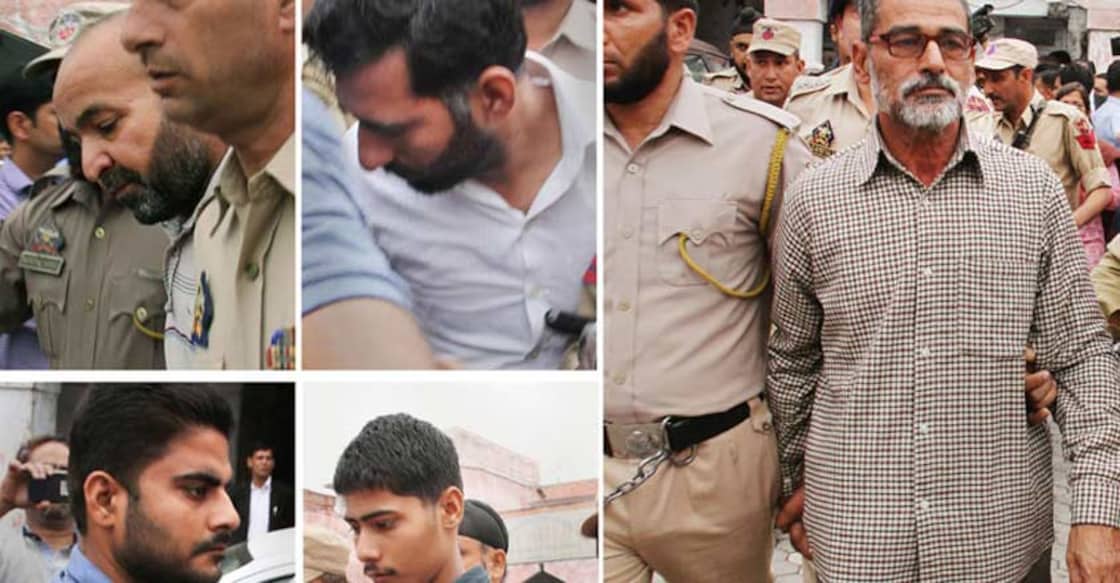 (File) Prime accused Sanji Ram (right) and other accused in the Kathua rape and murder case being produced in the District Court in Kathua | PTI