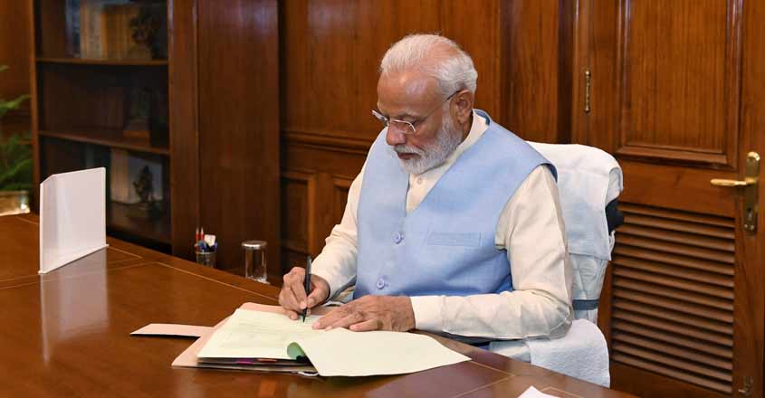 New Delhi: Prime Minister Narendra Modi takes charge of the office of the Prime Minister of India at South Block, in New Delhi on May 31, 2019. (Photo: IANS/PIB)