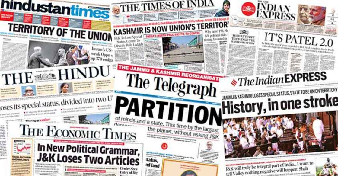 'History, in one stroke': How front pages of English newspapers reported Article 370 cancellation