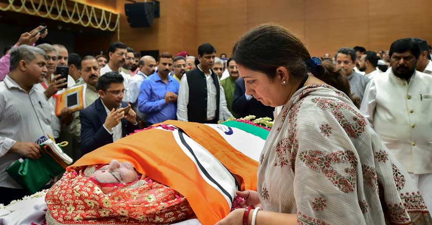 Thousands pay homage to Sushma Swaraj on her final journey Thousands pay homage to Sushma Swaraj on her final journey