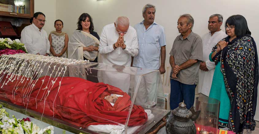 Thousands pay homage to Sushma Swaraj on her final journey Thousands pay homage to Sushma Swaraj on her final journey