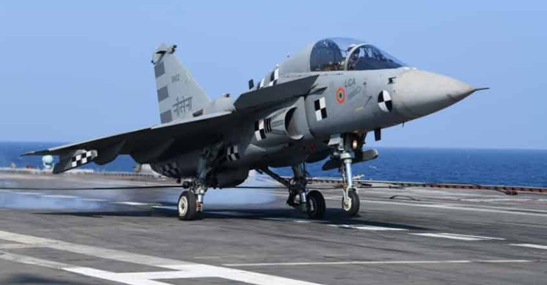 Naval LCA lands on board INS Vikramaditya, scripts history Naval LCA lands on board INS Vikramaditya, scripts history