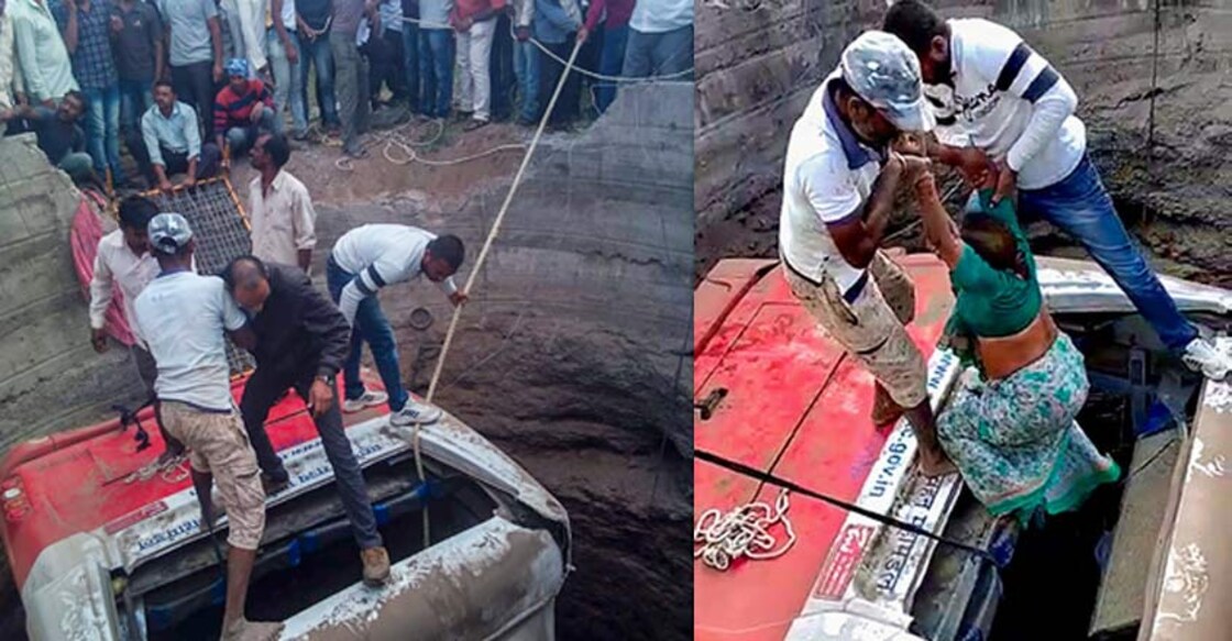 26 dead as bus falls into well after colliding with autorickshaw