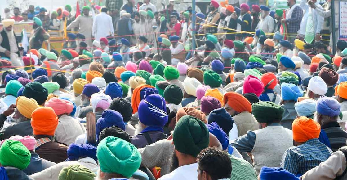 Farmers protest at the Singhu border during their ongoing 'Delhi Chalo' agitation against Centre's new farm laws, in New Delhi, Monday, Nov 30, 2020. (PTI