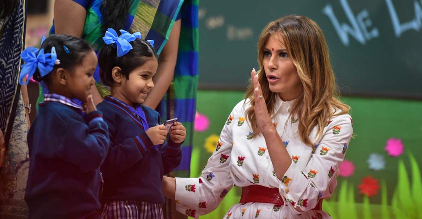 FLOTUS Melania Trump arrives at govt school to attend 'Happiness Class'