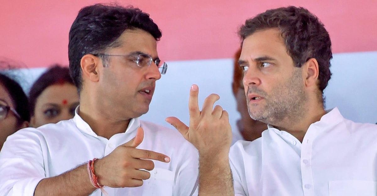 Sachin Pilot In this file photo dated Aug.11, 2018, rebel Congress leader Sachin Pilot with then Congress President Rahul Gandhi during a party meeting at Ramlila Maidan in Jaipur. Pilot was on Tuesday, July 14, 2020 removed from posts of Rajasthan deputy chief minister and state unit president. (PTI Photo)