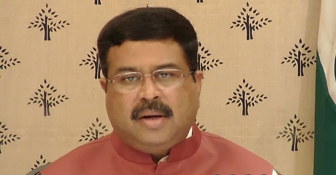 New Delhi: Union Minister Dharmendra Pradhan interacts with a group of young overseas Indian scholars and students via video conferencing from New Delhi on July 12, 2020. The e-meet was organised by Lead India group of Princeton University, Think India Purdue, Develop Empower & Synergize India group at University of Maryland. (Photo: IANS)