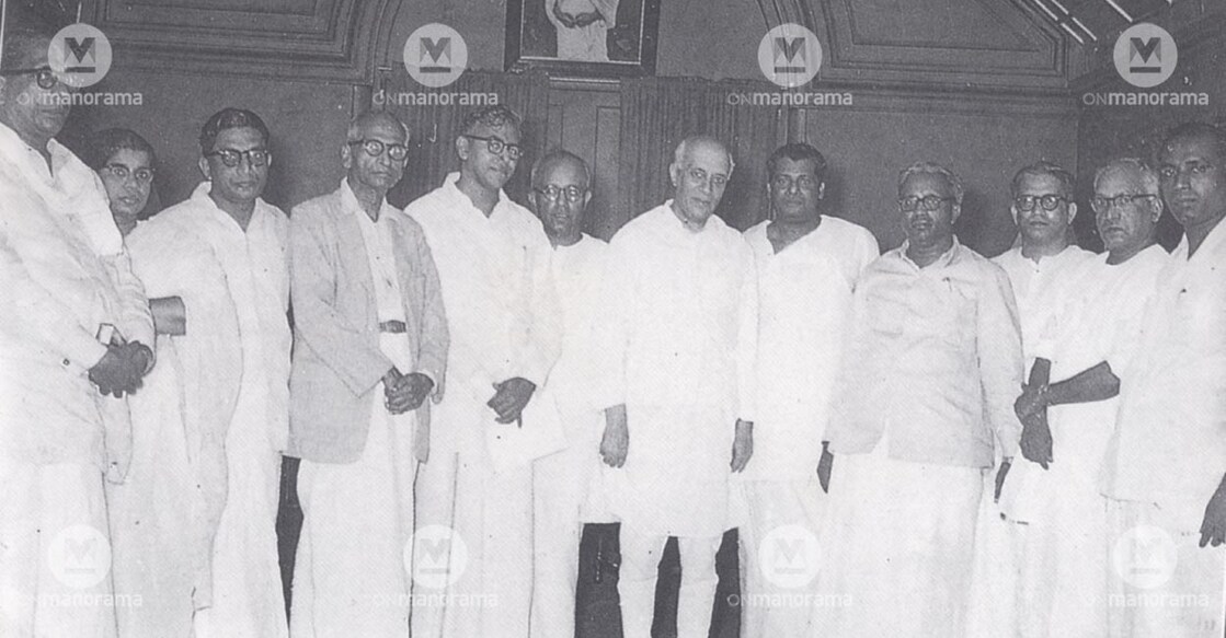 EMS Namboothiripad and the council of ministers with then Prime Minister Jawaharlal Nehru in 1957. 