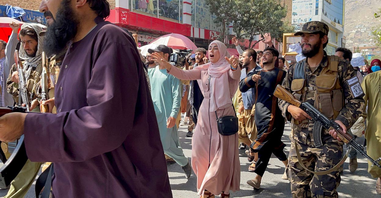 Afghan Afghan demonstrators shout slogans during an anti-Pakistan protest, near the Pakistan embassy in Kabul, Afghanistan, September 7, 2021. Reuters
