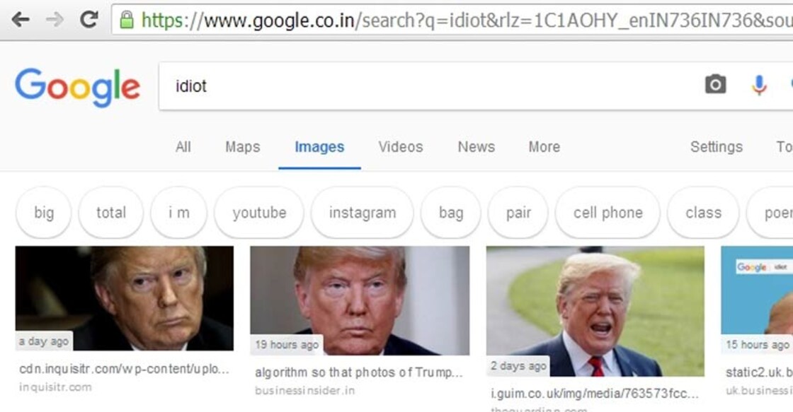  Google shows Trump's photo if you search for 'idiot'