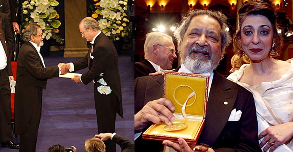 VS Naipaul recieving Nobel Prize for Literature in 2001