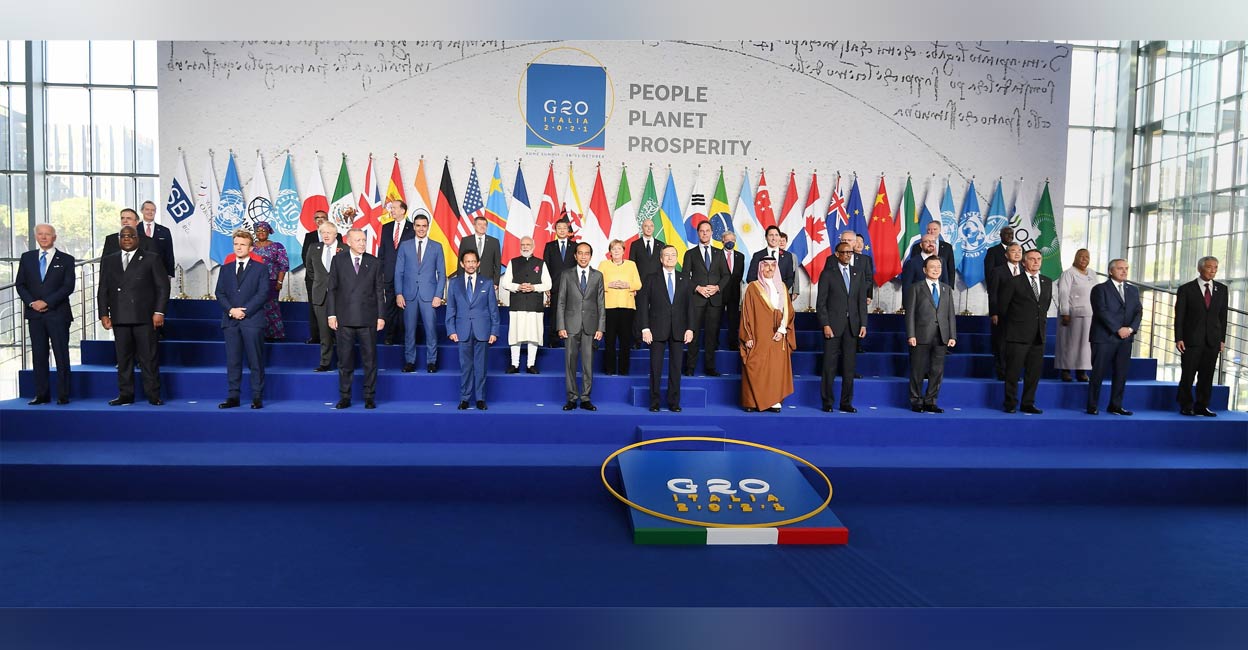 World leaders at the G20 Italy Summit in Rome, Saturday, Oct. 30, 2021. Photo: PTI