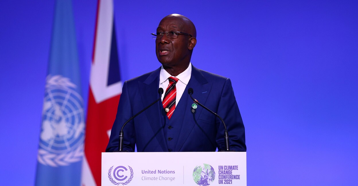 World leaders make new pledges to cut methane, save forests at climate summit Trinidad and Tobago's Prime Minister Keith Rowley speaks during the UN Climate Change Conference (COP26) in Glasgow, Scotland, Britain, November 2, 2021. Photo: Adrian Dennis/Pool via REUTERS