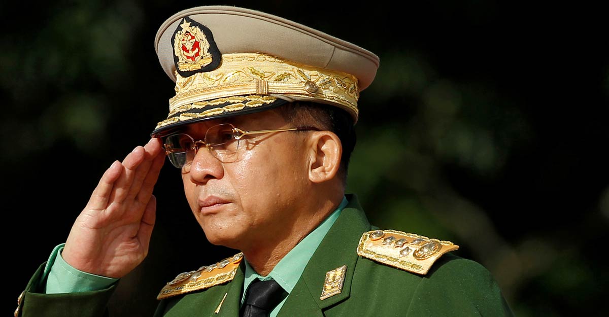 General Min Aung Hlaing FILE PHOTO: Myanmar Commander in Chief Senior General Min Aung Hlaing salutes as he attends an event marking the anniversary of Martyrs' Day at the Martyrs' Mausoleum in Yangon July 19, 2016. REUTERS/Soe Zeya Tun/File Photo