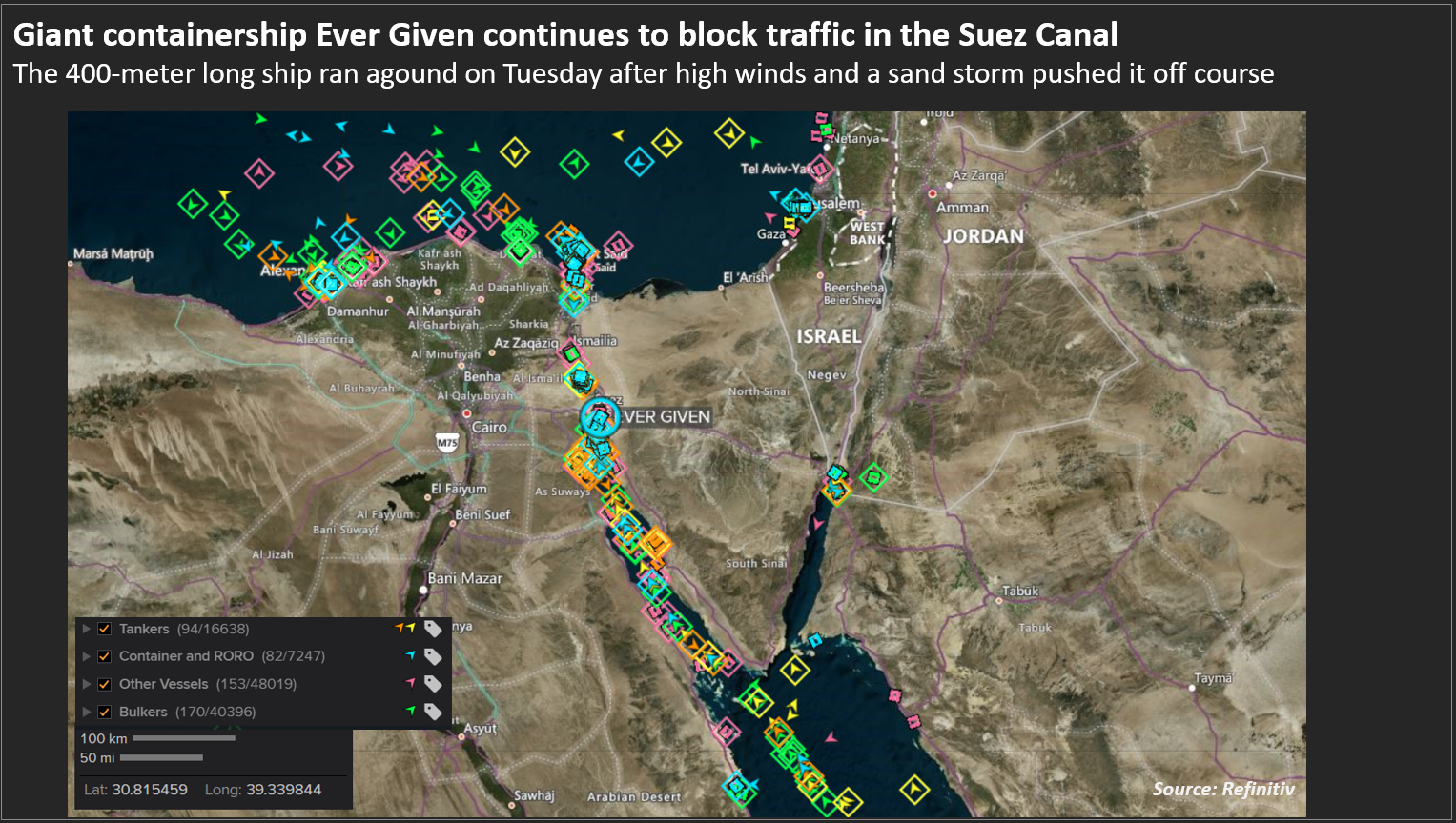 Suez canal traffic jam