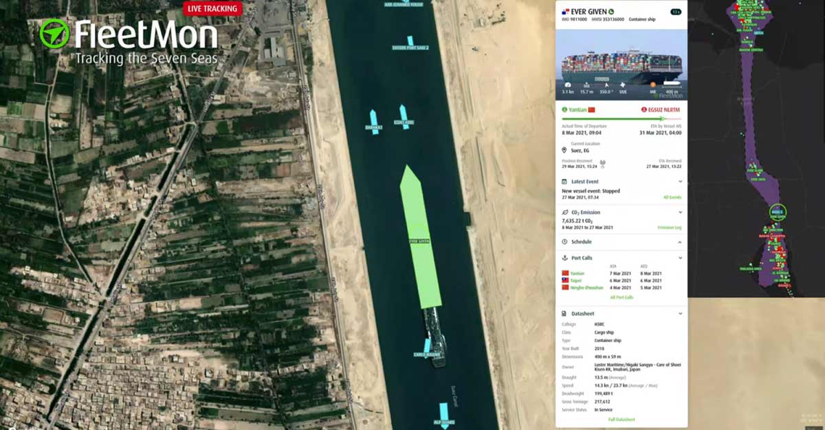 Container ship Ever Given that ran aground in the Suez Canal, Egypt, is seen in a new position in this screengrab taken on March 29, 2021 from live tracking stream Container ship Ever Given that ran aground in the Suez Canal, Egypt, is seen in a new position in this screengrab taken on March 29, 2021 from live tracking stream