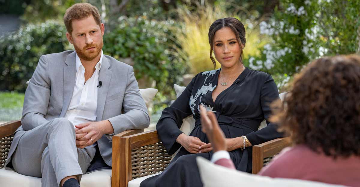 Britain's Prince Harry and Meghan, Duchess of Sussex, are interviewed by Oprah Winfrey 