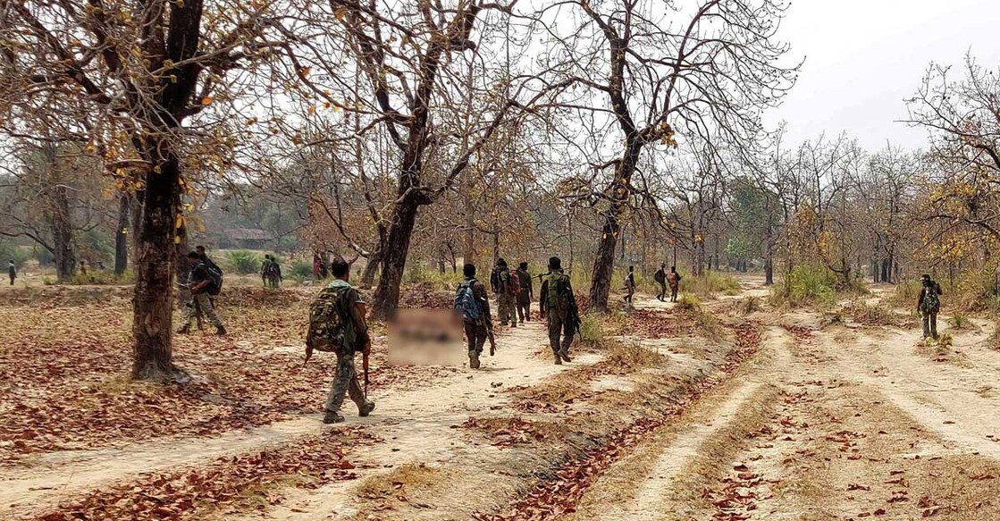 Security force personnel patrol after an attack by Maoist fighters in Bijapur in Chhattisgarh, April 4, 2021. Reuters