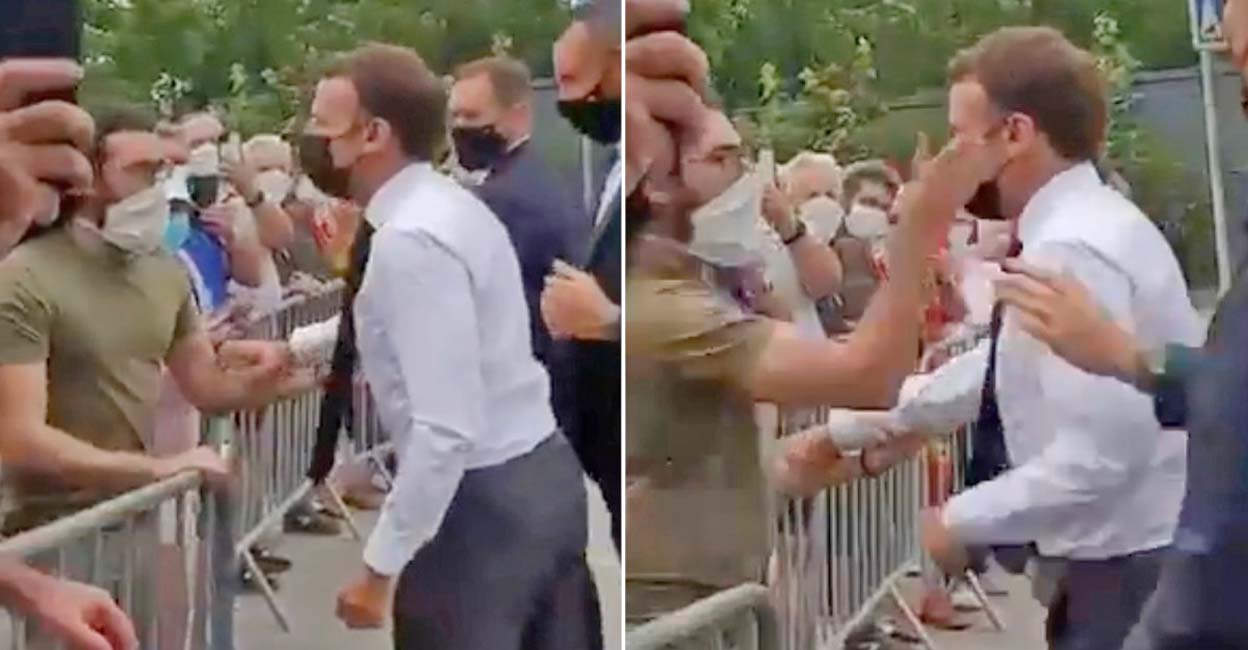 French President Macron slapped in the face during visit to small town