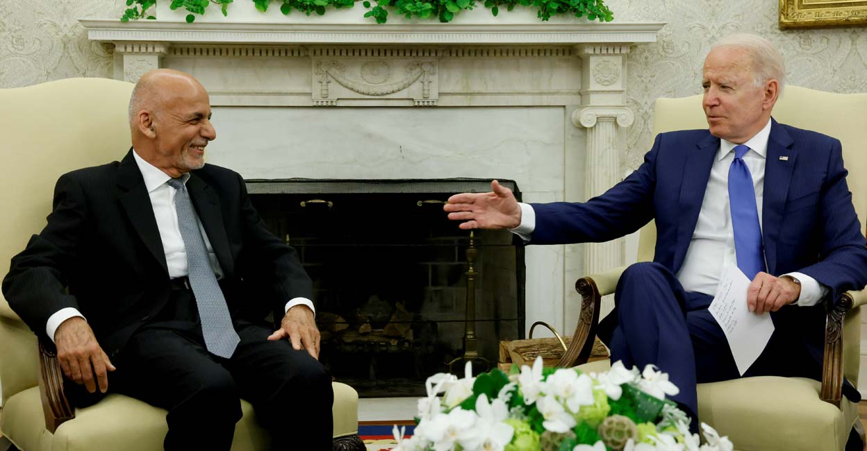 US President Joe Biden meets with Afghan President Ashraf Ghani US President Joe Biden (R) meets with Afghan President Ashraf Ghani (L) at the White House, in Washington, US, June 25, 2021. File Photo: REUTERS/Jonathan Ernst