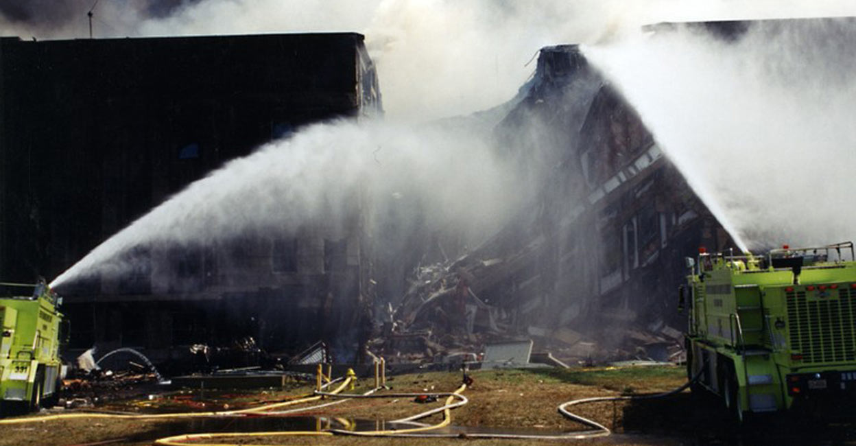 First responders at the Pentagon after American Airlines Flight 77 crashed into the Pentagon