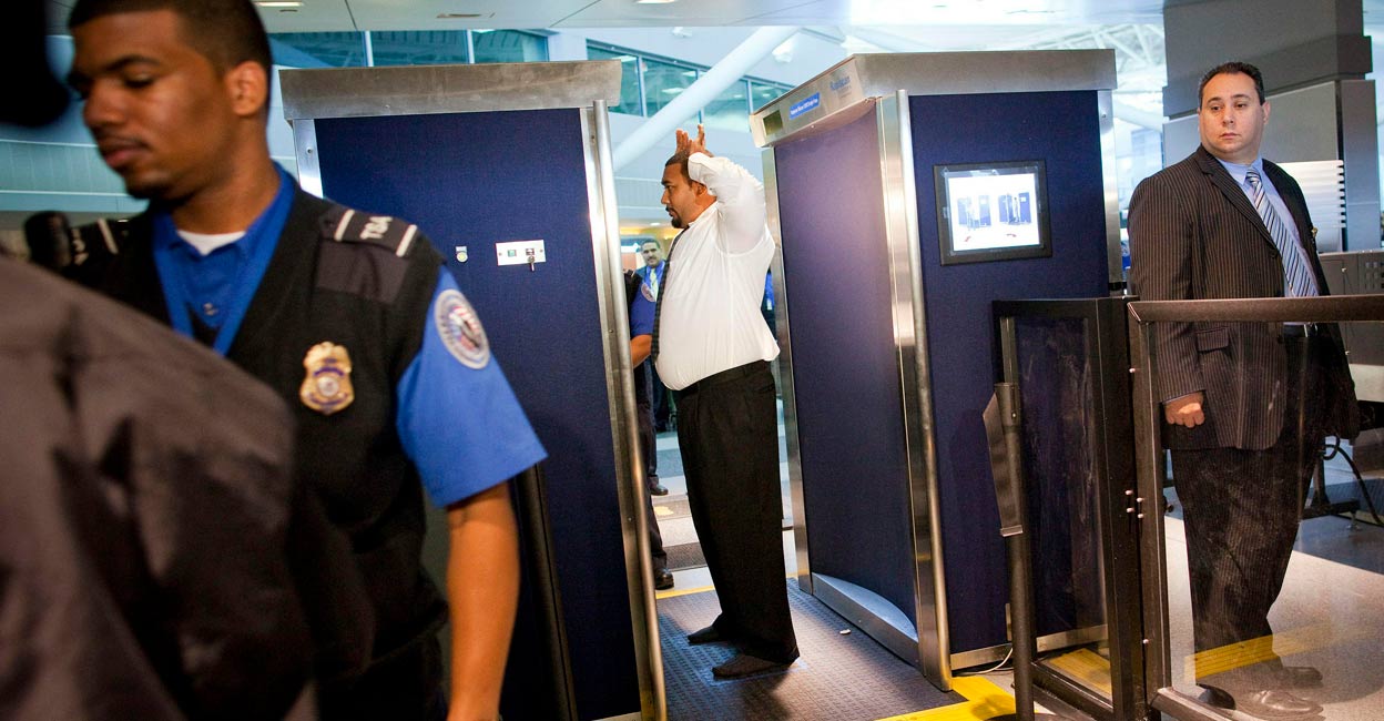 Advanced Imaging Technology TSA officers give a demonstration of the first Advanced Imaging Technology unit at John F. Kennedy International Airport's Terminal 8 passenger security checkpoint on October 22, 2010 in the Queens borough of New York City. Photo: Michael Nagle/Getty Images/AFP