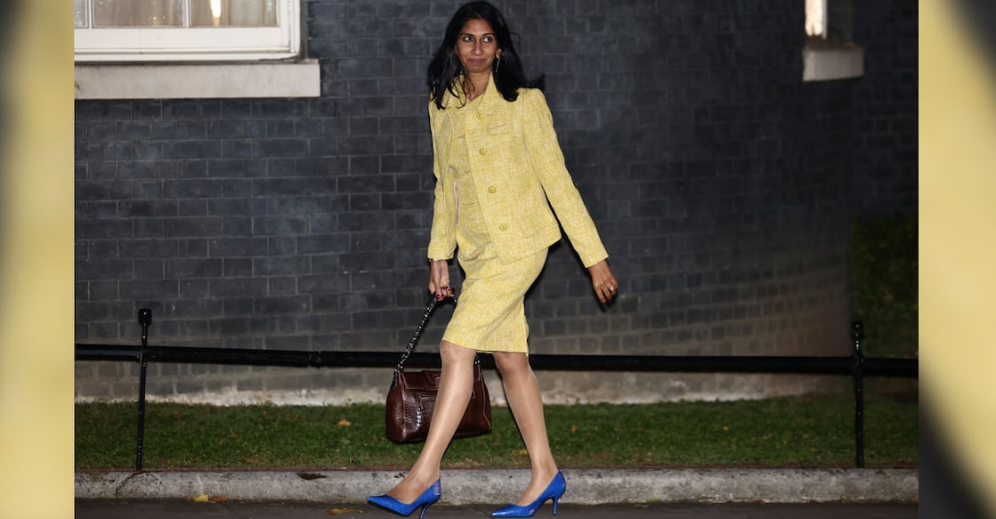 British Home Secretary Suella Braverman walks outside 10 Downing Street in London. File photo: Reuters