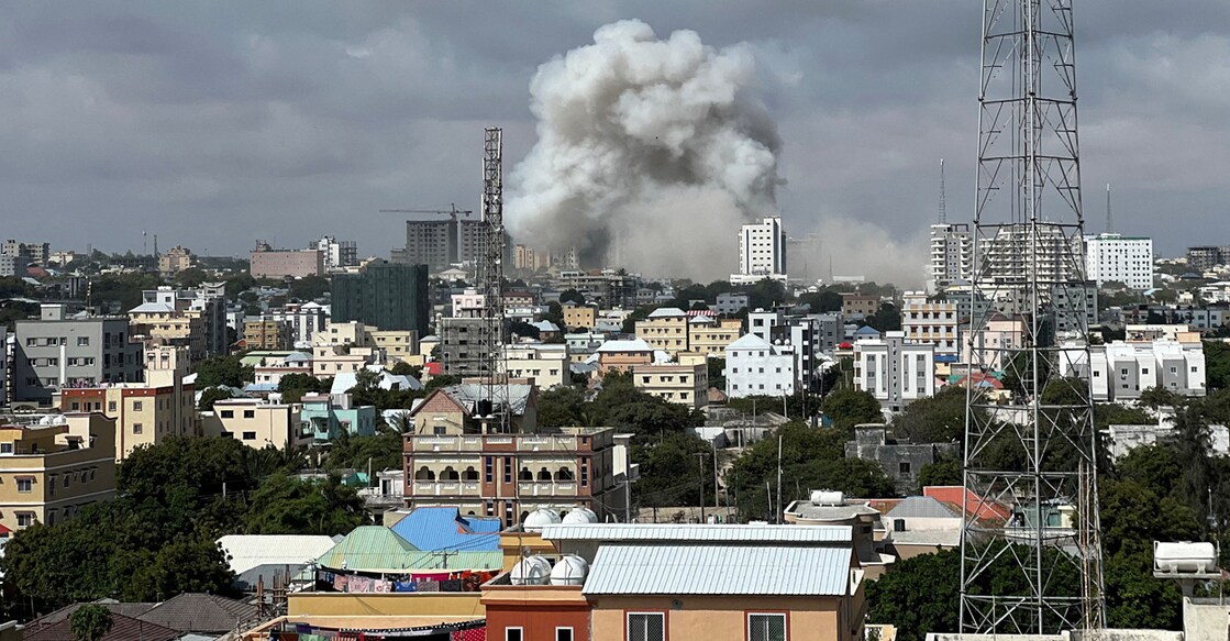 A view shows smoke rising following a car bomb explosion at Somalia's education ministry in Mogadishu. Photo: REUTERS