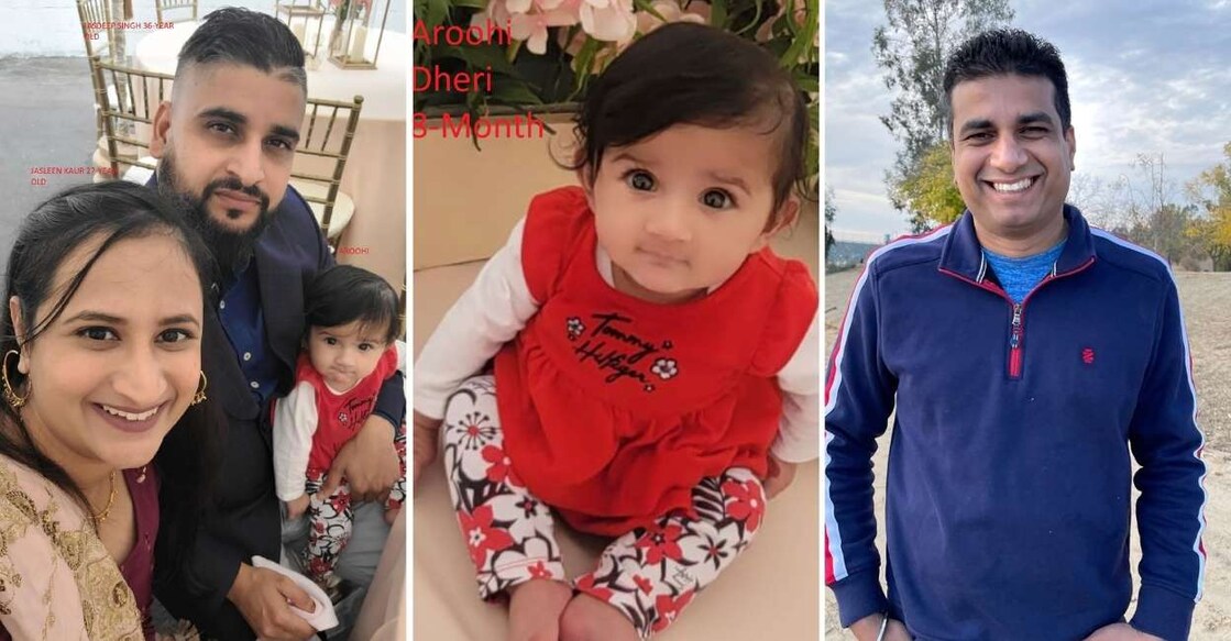 The family was identified as 8-month-old Aroohi Dheri, her 27-year-old mother Jasleen Kaur, her 36-year-old father Jasdeep Singh, and her 39-year-old uncle Amandeep Singh. Photo Collage: PTI
