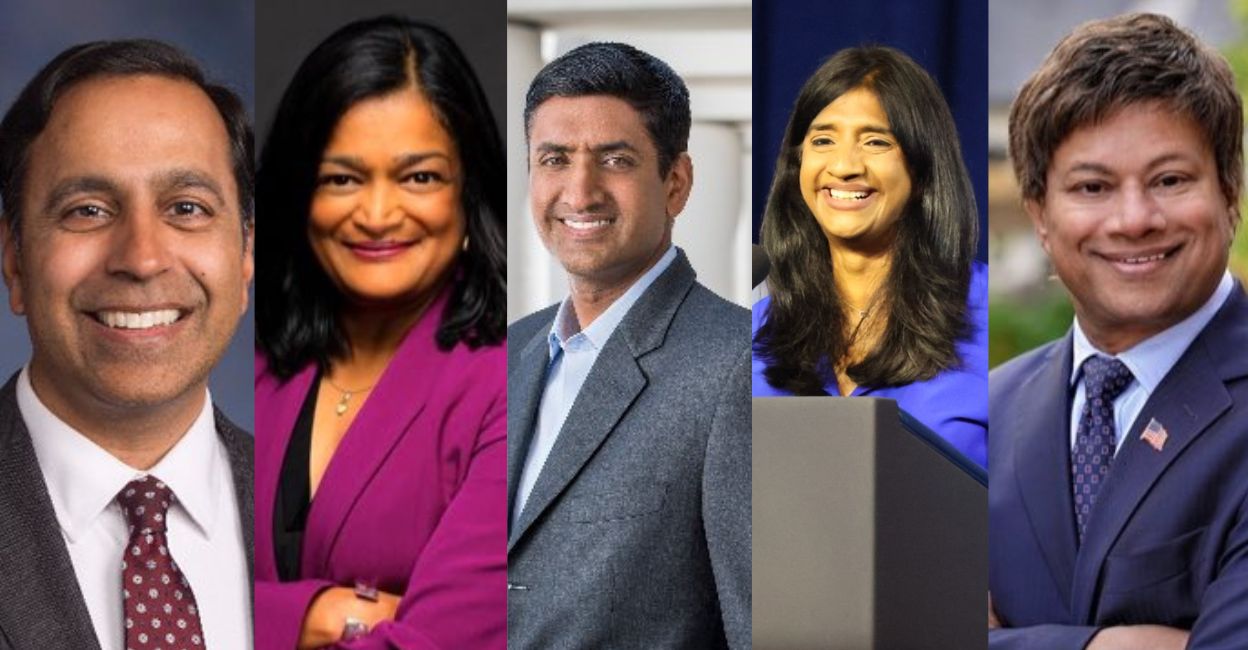 From left: Raja Krishnamoorthi, Pramila Jayapal, Ro Khanna, Aruna Miller, Shri Thanedar. Photos: Twitter