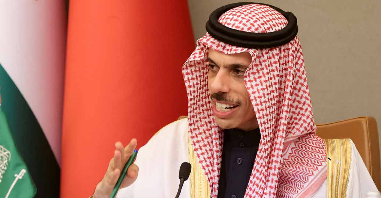 CHINA-SAUDI-ARABS Saudi Minister of Foreign Affairs Prince Faisal bin Farhan Al-Saud attends a news conference at the Arab Gulf Summit in Riyadh, Saudi Arabia. Photo: Reuters/ Ahmed Yosri
