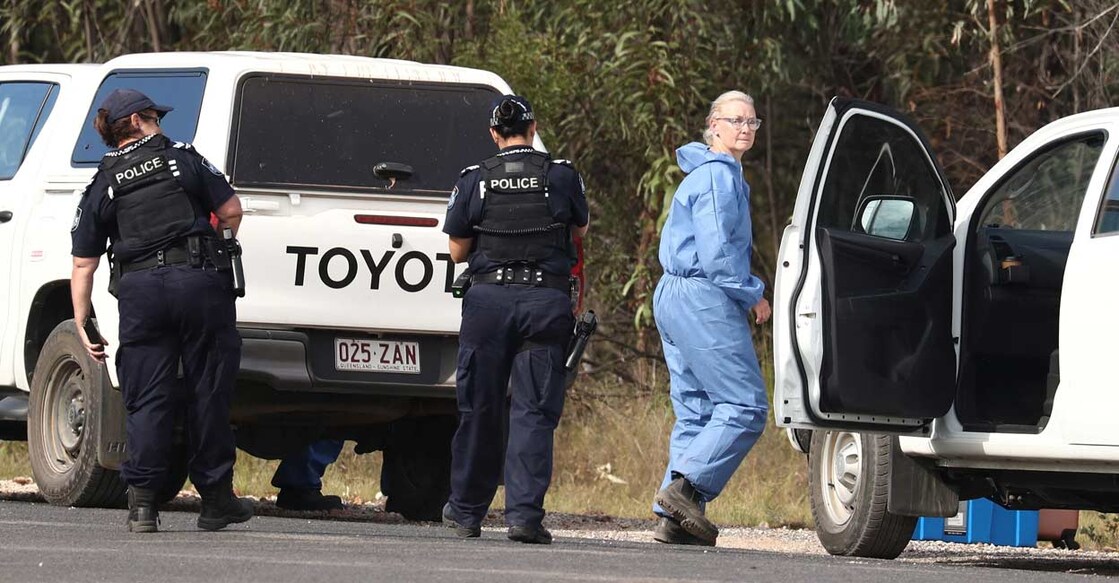 Police work near the scene of a fatal shooting, where police shot multiple people at a remote Queensland property after an ambush in which two officers and a bystander were also killed, in Wieambilla, Australia: AAP Image/Jason O'Brien via REUTERS