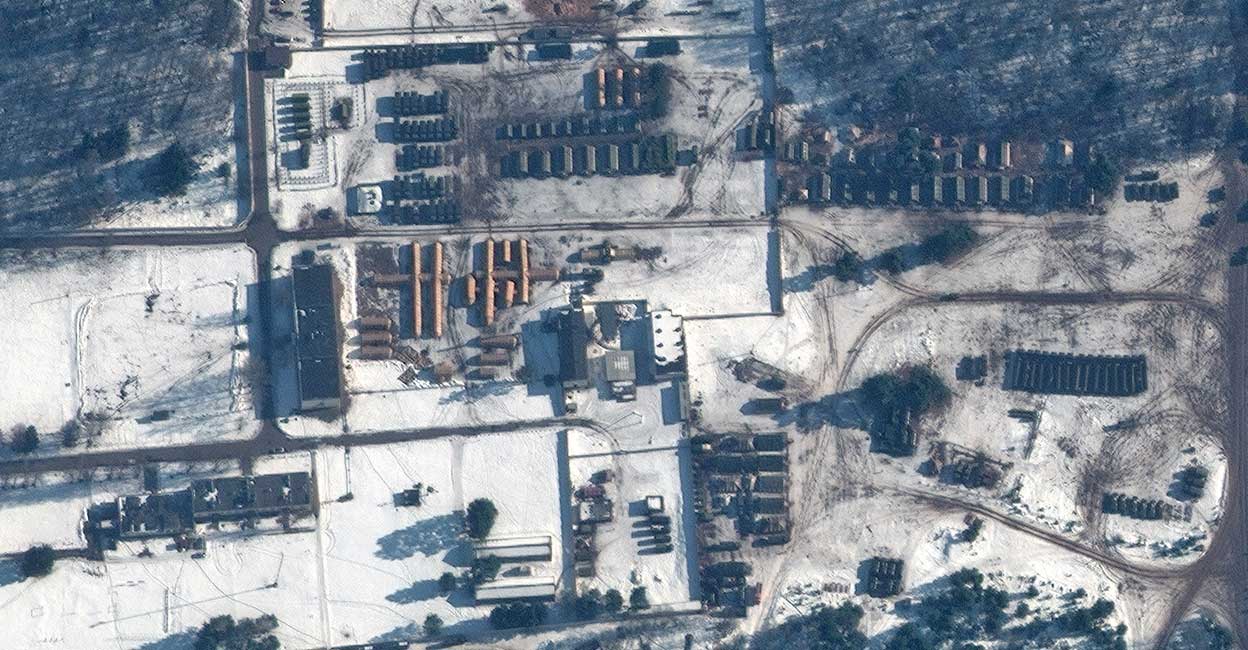 A satellite image shows a close up of a field hospital at the Osipovichi training area in Belarus, February 14, 2022. Photo: Maxar Technologies/Handout via Reuters
