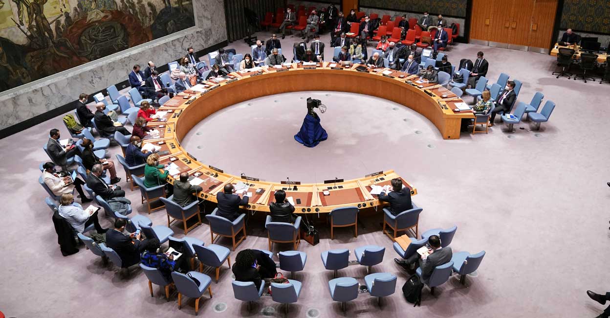 United Nations Security Council United Nations Security Council meets after Russia recognized two breakaway regions in eastern Ukraine as independent entities, in New York City, US, February 21, 2022. Photo: Carlo Allegri/Reuters