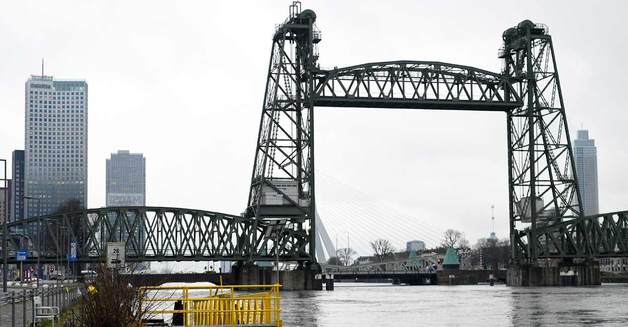 A general view of "De Hef" as the city of Rotterdam has agreed to remove a section of the historic bridge to make way for a superyacht, reportedly built for Amazon founder Jeff Bezos. Photo: Reuters/Piroschka Van De Wouw