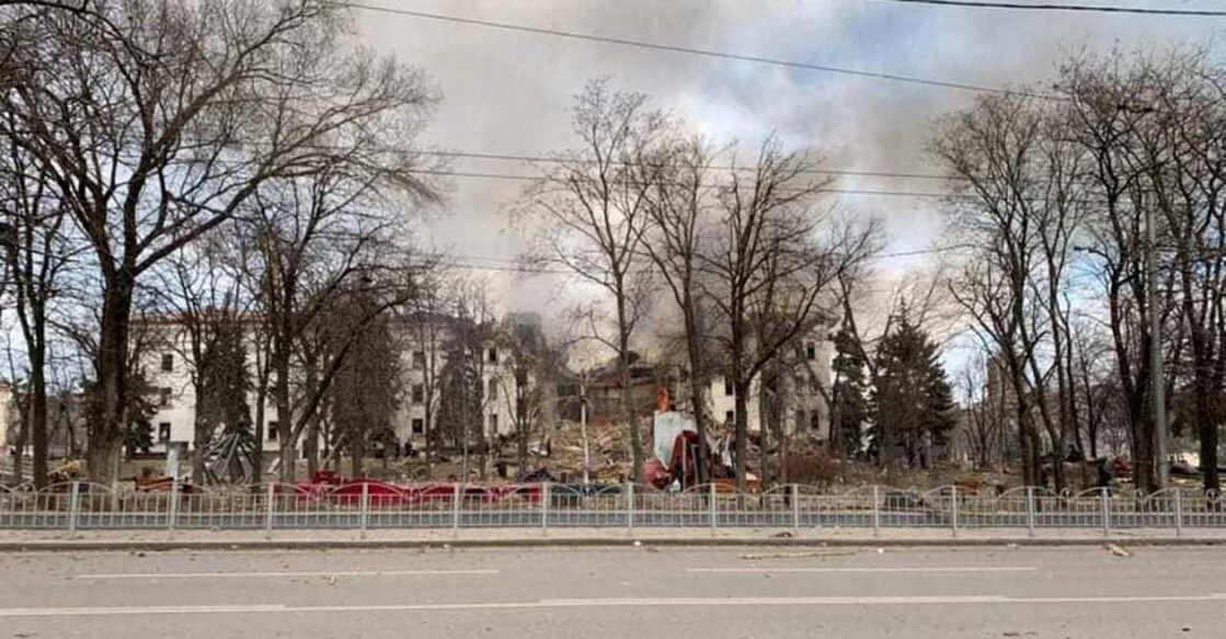 A view shows Donetsk Regional Theatre of Drama destroyed by an airstrike amid Russia's invasion of Ukraine, in Mariupol, Ukraine, in this handout picture obtained by Reuters on March 16, 2022.  Press service of the Donetsk Regional Civil-Military Administration/Handout via Reuters