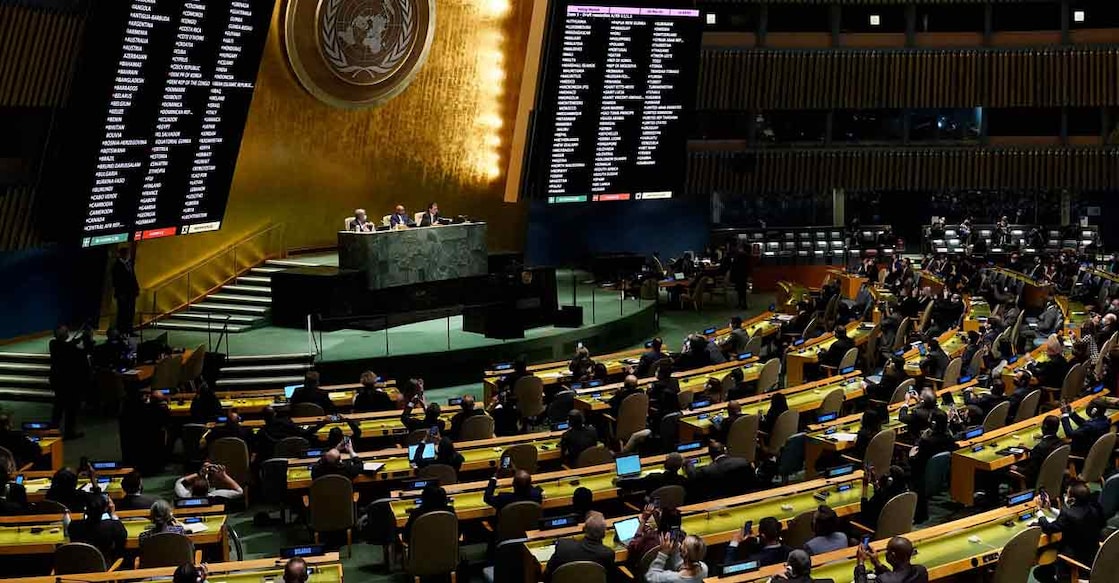 Delegates vote at the UN General Assembly Emergency session in New York on Wednesday. Photo: AFP